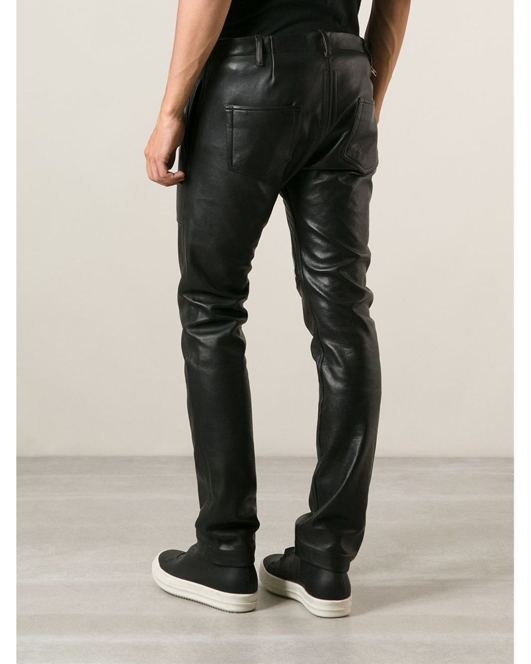 Rick Owens Slim Fit Leather Trousers in Black for Men | Lyst