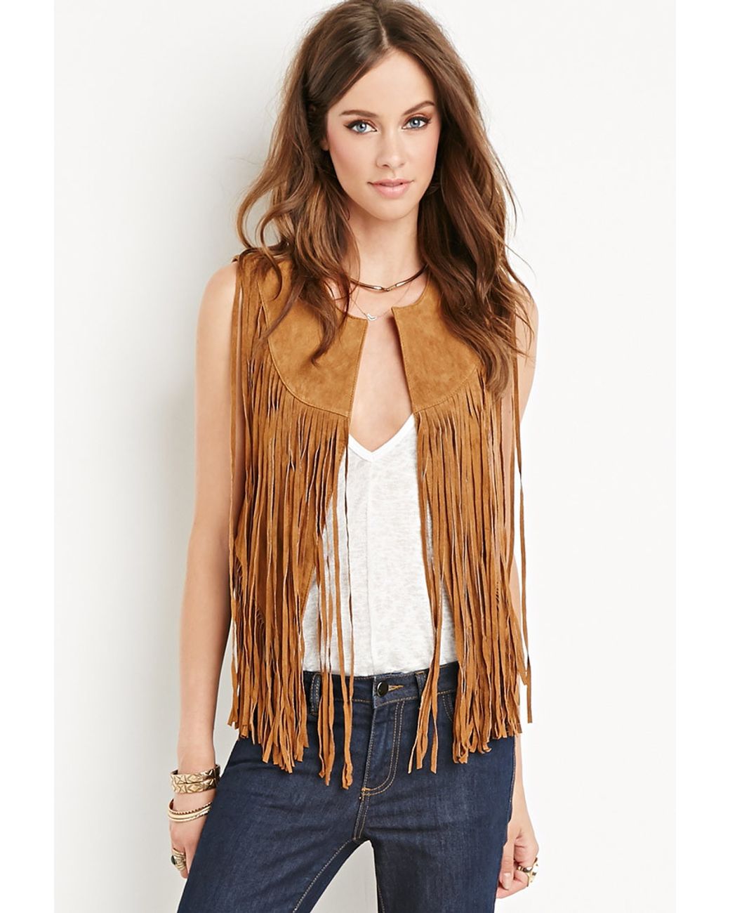 Forever 21 Genuine Suede Fringe Vest in Brown | Lyst