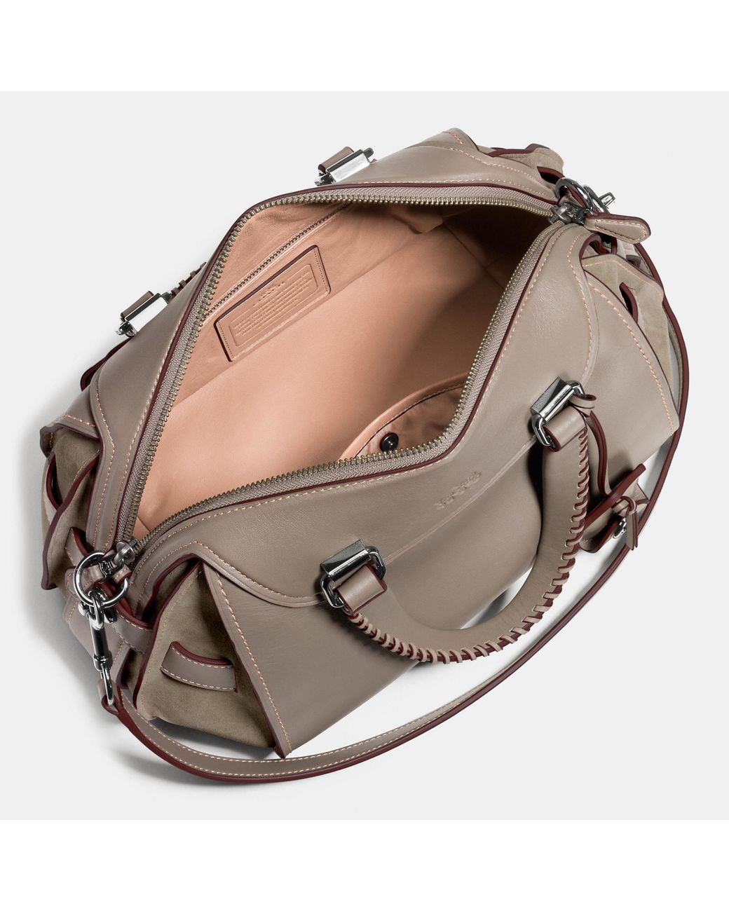 COACH Ace Satchel In Glovetanned Leather And Suede in Gray Lyst