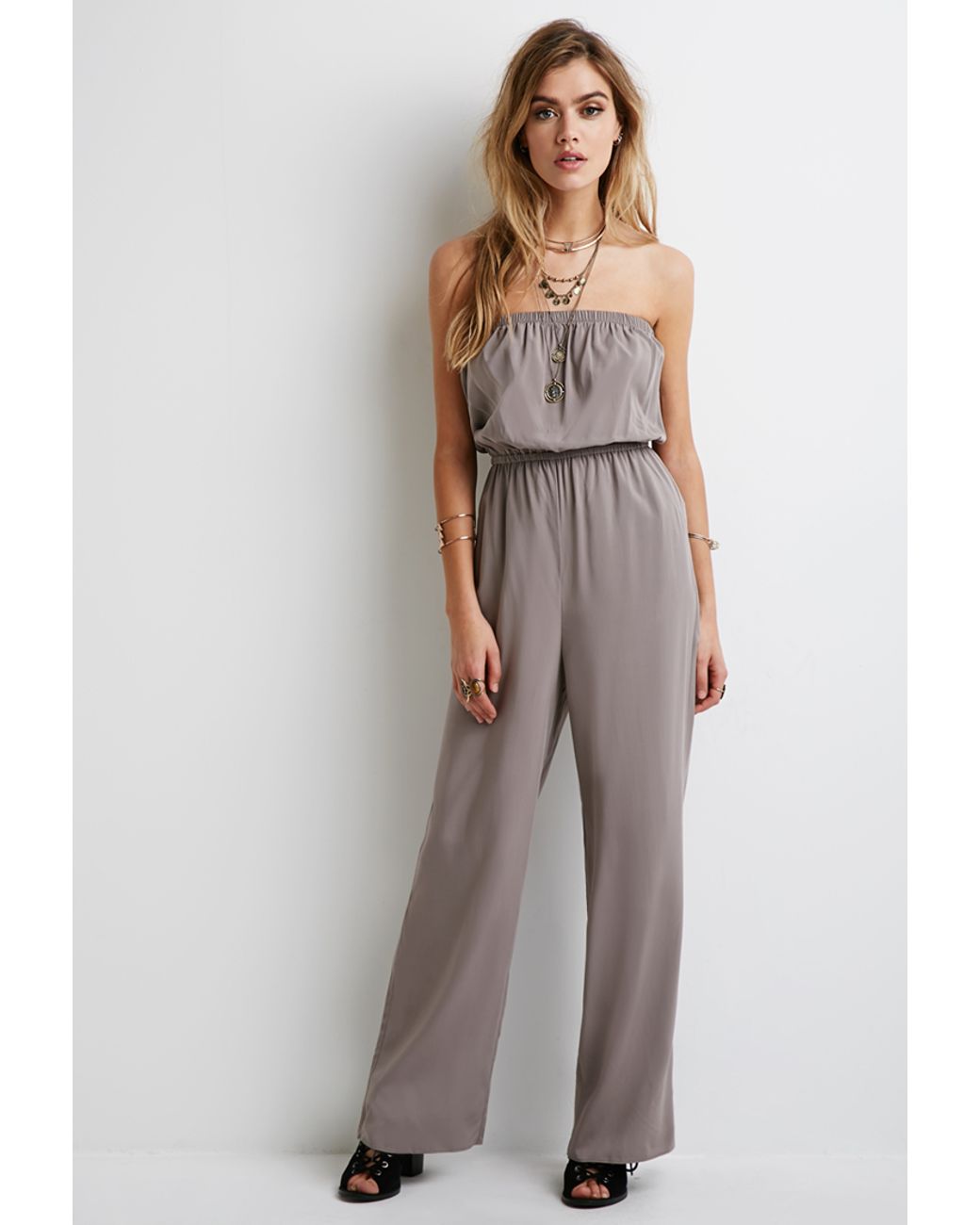 Forever 21 Strapless Jumpsuit in Grey (Gray) | Lyst