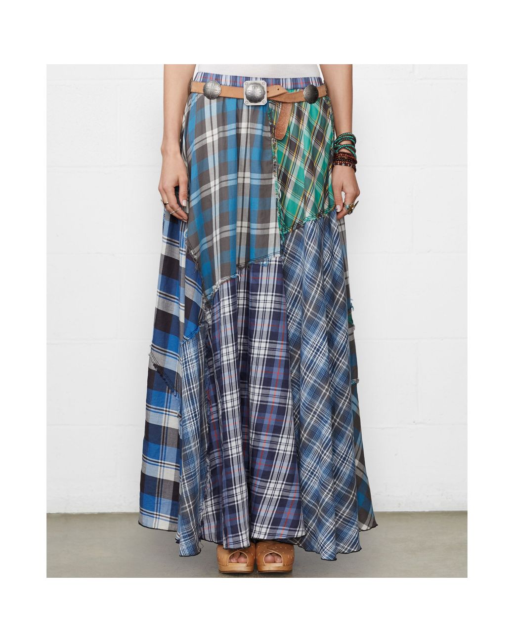Denim plaid maxi skirt sales