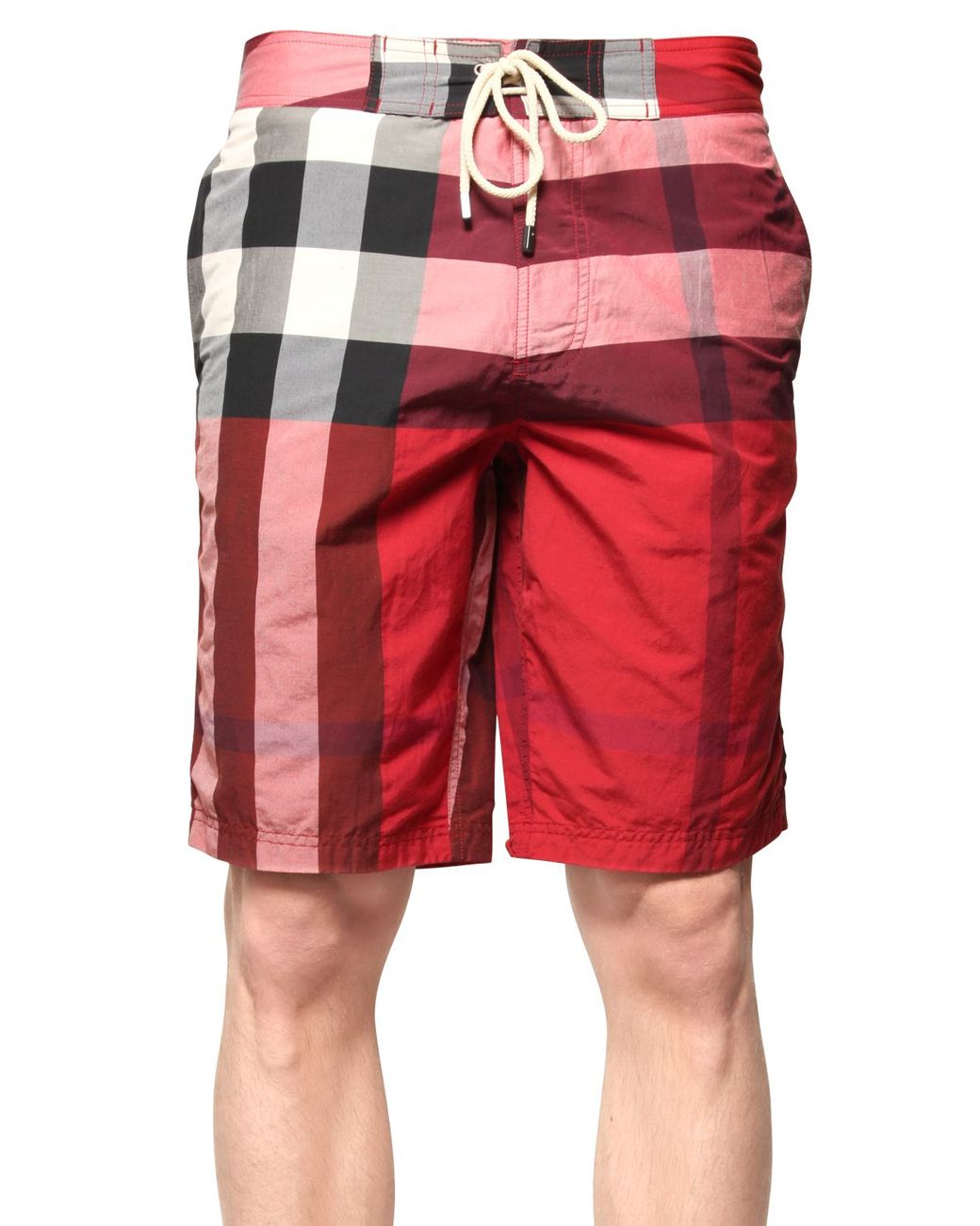 Burberry Brit Macro Check Cotton Blend Swimming Shorts in Red for Men | Lyst