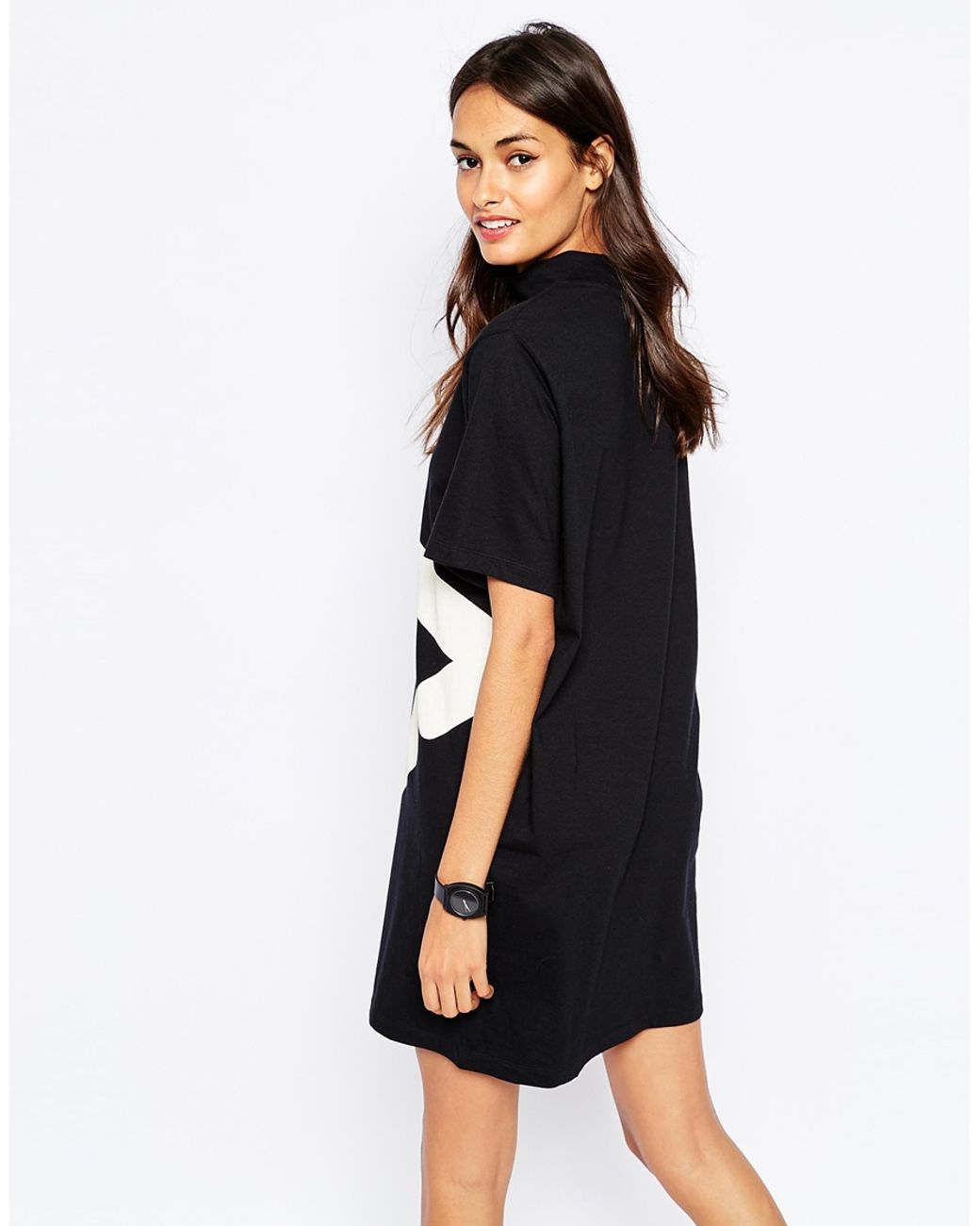 Fila High Neck T-shirt Dress With Large Front Logo in Black | Lyst