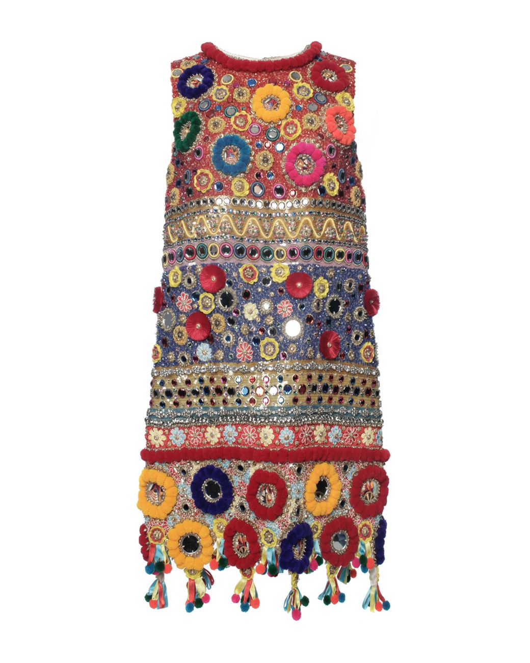 Dolce & Gabbana Carretto Cocktail Dress With Embroidered Pom-poms | Lyst