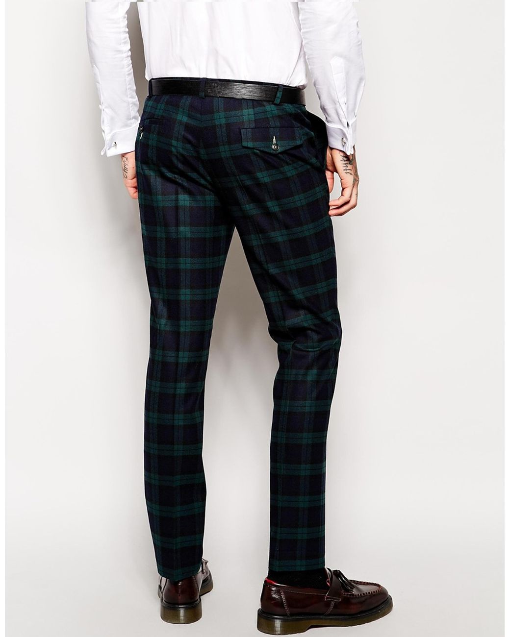 Noose And Monkey Plaid Pants With Stretch In Super Skinny Fit in Green for  Men | Lyst