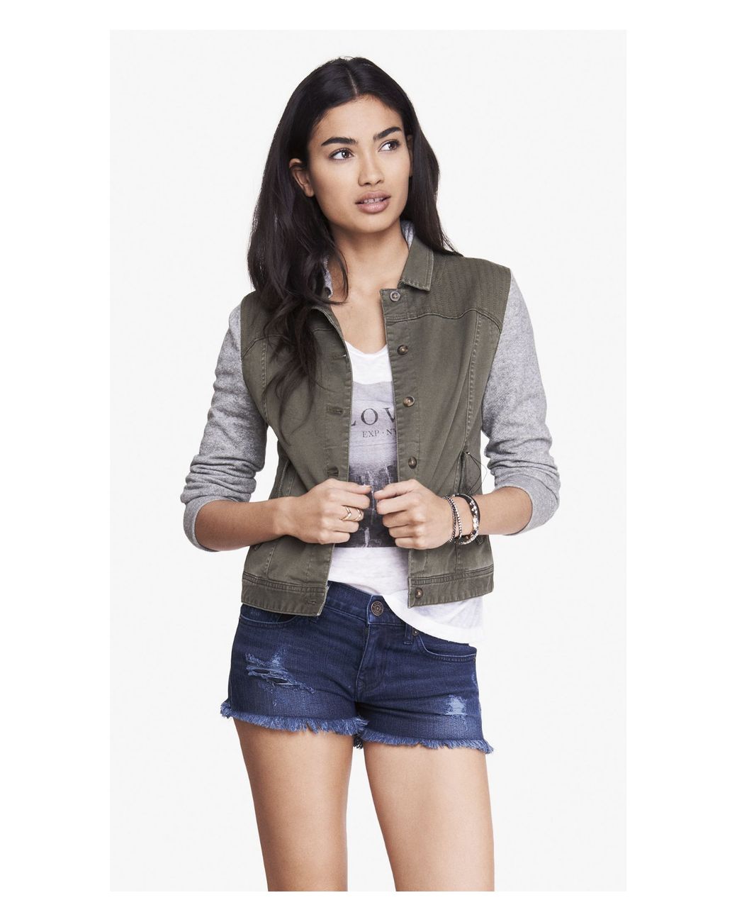 Express Denim Sweatshirt Sleeve Hooded 