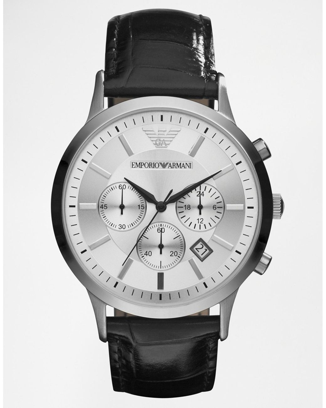 Emporio Armani Leather Strap Chronograph Watch Ar2432 in Black for Men Lyst