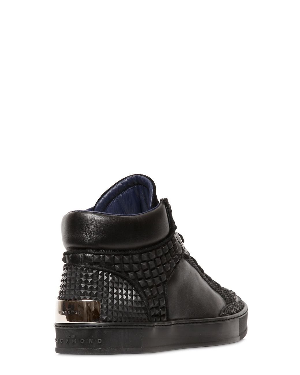 John Richmond Studded Leather High Top Sneakers in Black Lyst