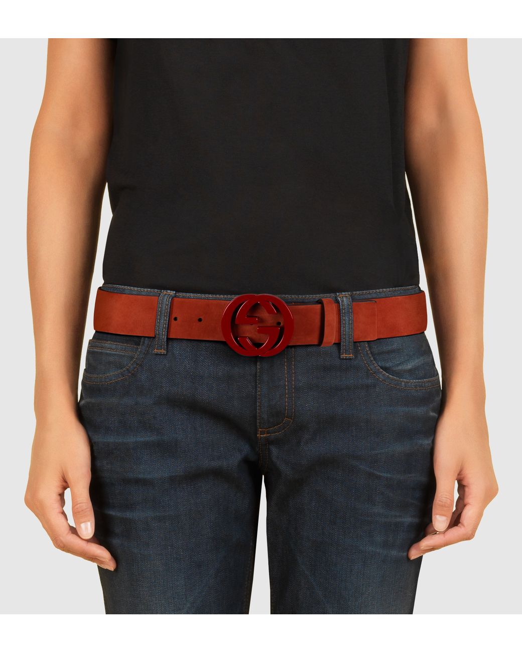 NEW Gucci Interlocking G Red Leather Belt
