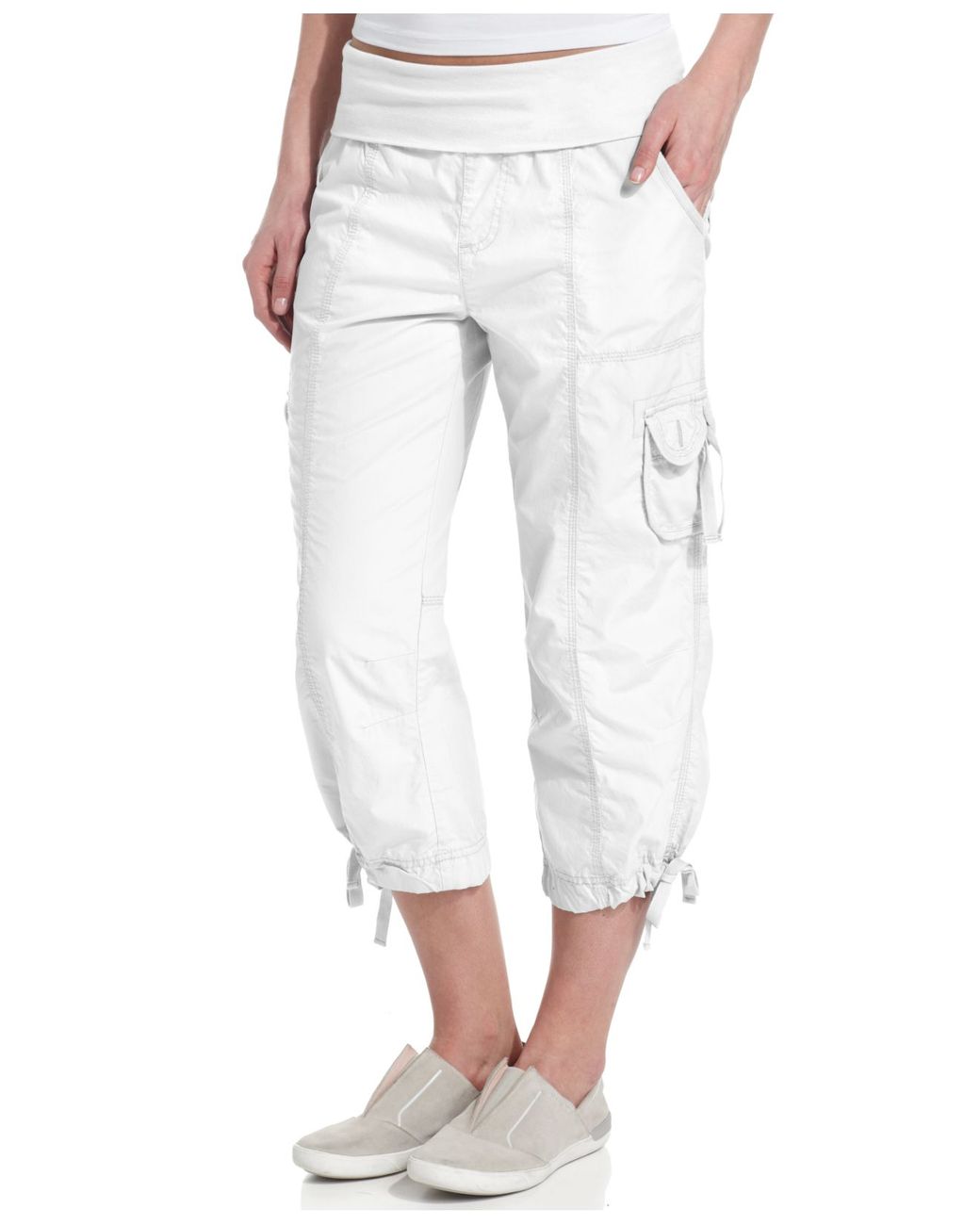 Pantology Women's White Cropped Capri Pants Stretch Cotton Spandex Size 16