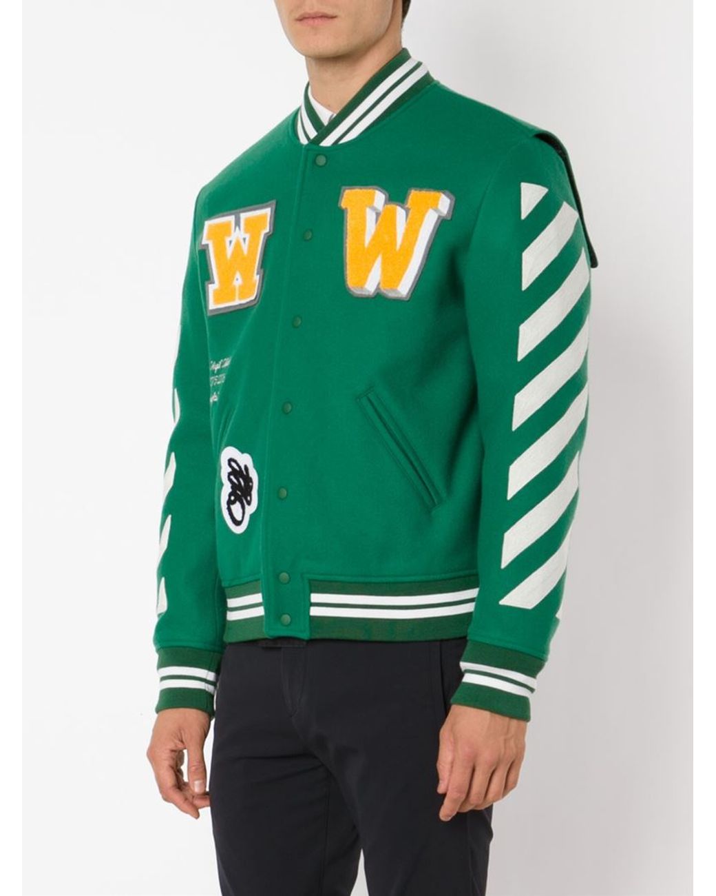 Off white top green varsity jacket