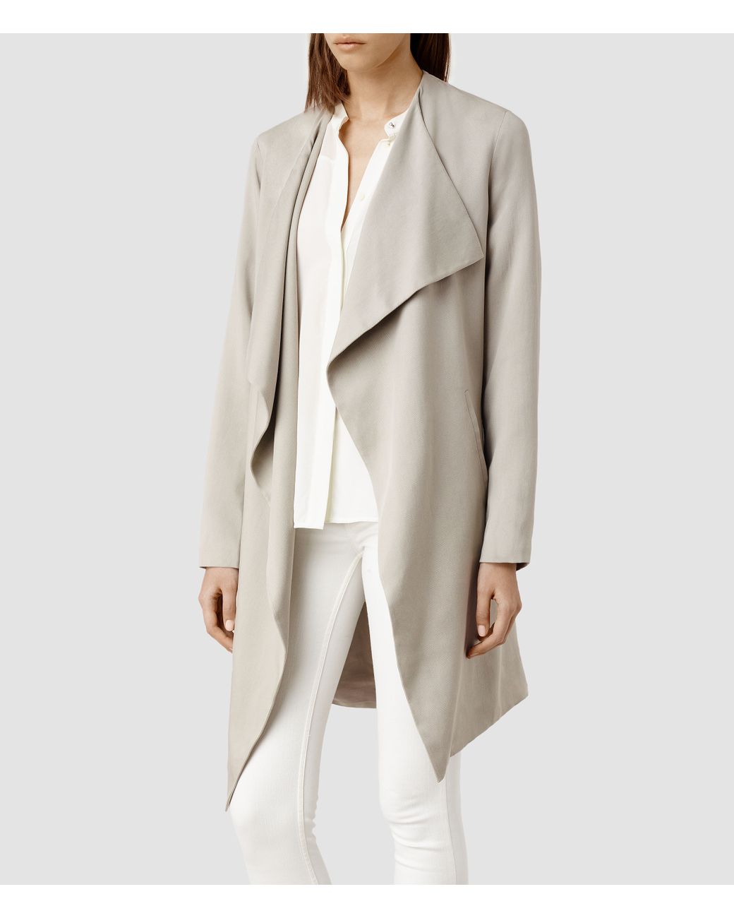 AllSaints Hace Trench Coat in Gray | Lyst