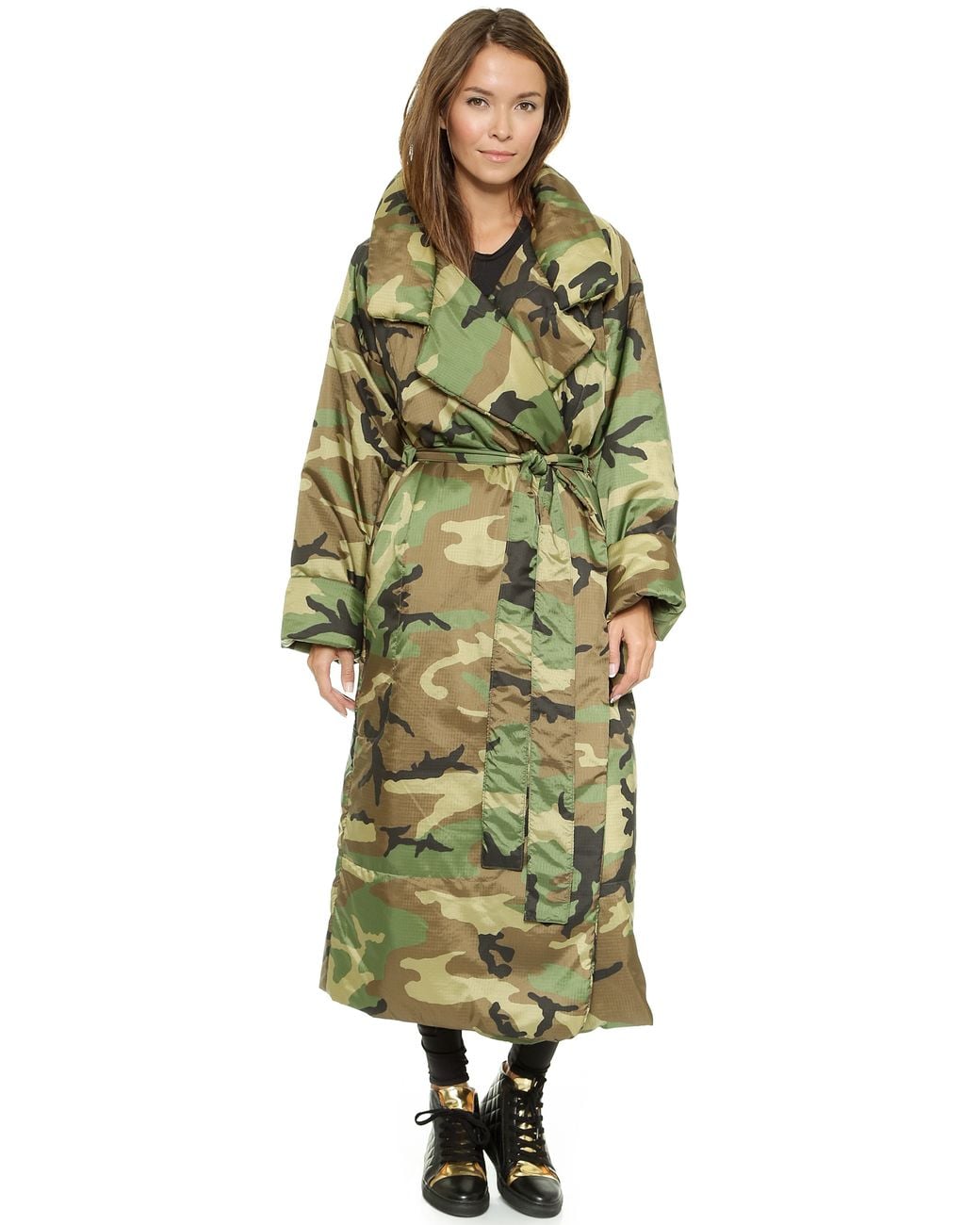 NORMA KAMALI ガウンコート裏起毛 モスグリーン Norma Kamali Classic Long Narrow Coat - Camo in Green | Lyst