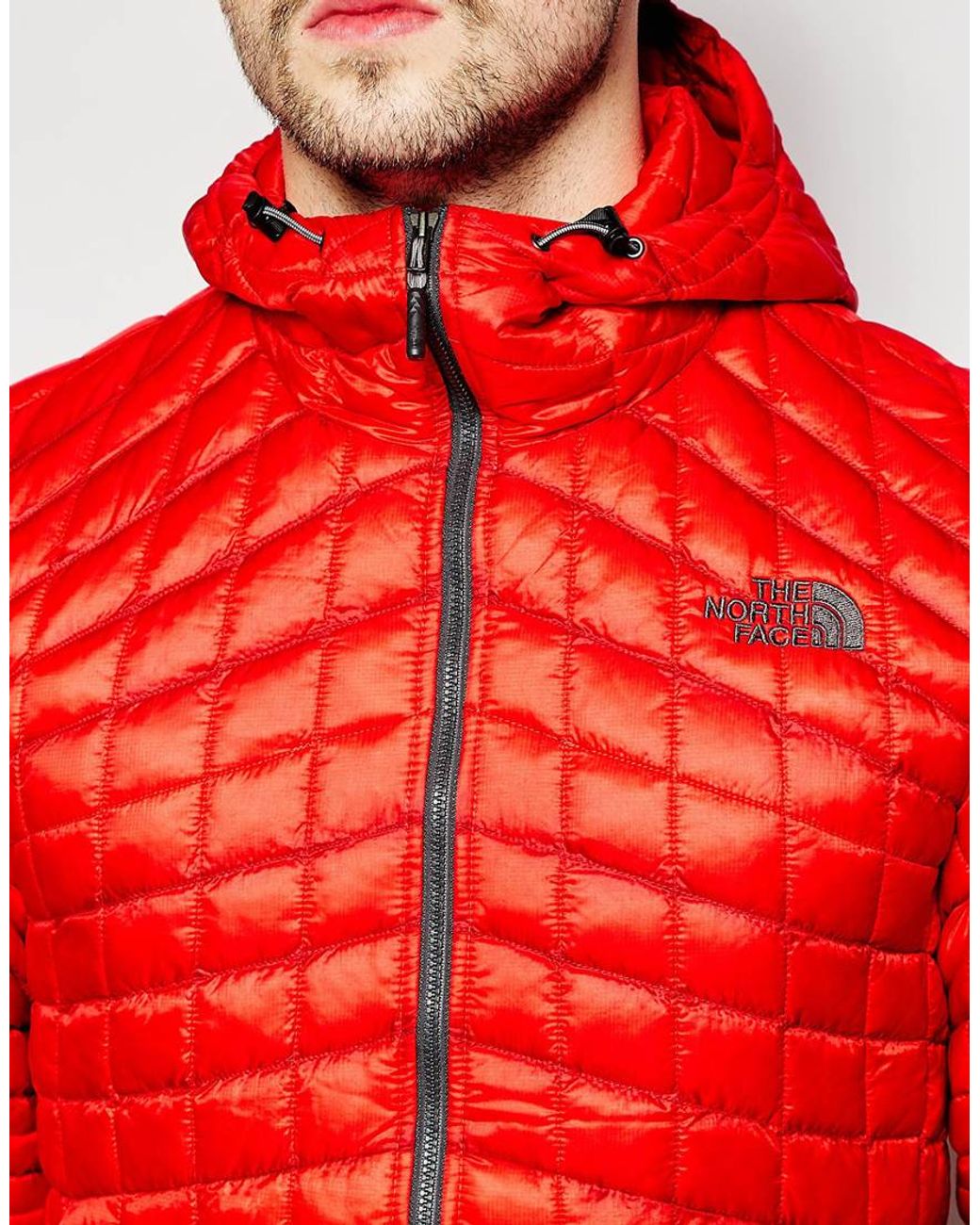 The North Face Thermoball Jacket With Hood in Red for Men | Lyst