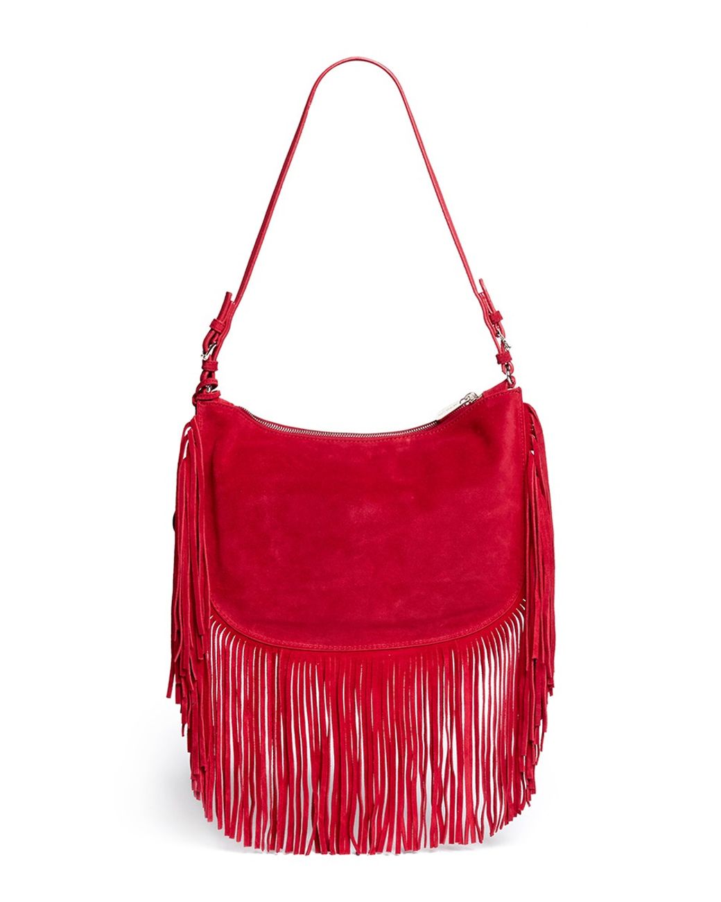 Michael Kors 'billy' Medium Suede Fringe Shoulder Bag in Red | Lyst