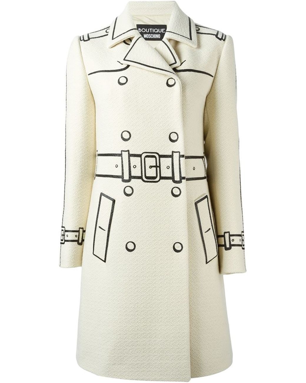 Boutique Moschino Trompe L'oeil Double Breasted Coat in White | Lyst