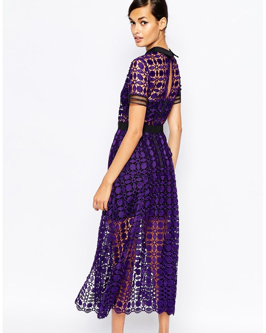 knee length dresses for ladies Lilac Guipure Cut-Out Midi Dress – FARM Rio