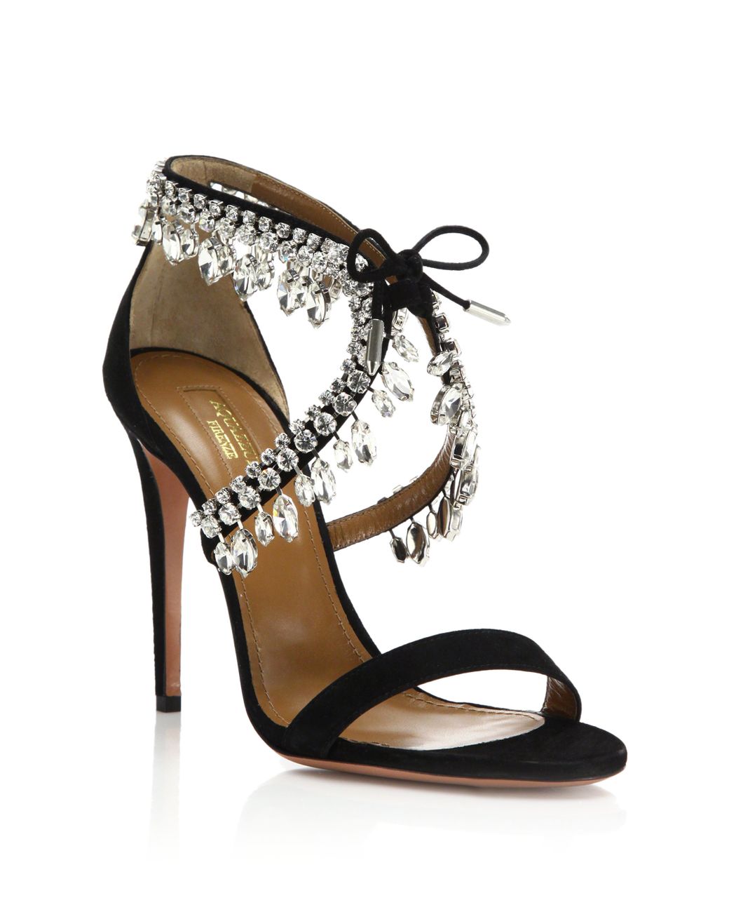 Aquazzura Milla Crystal Fringe Suede Sandals In Black Lyst