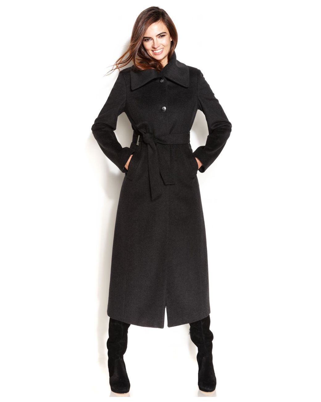 Calvin Klein Wool-Blend Belted Maxi Walker Coat in Gray | Lyst