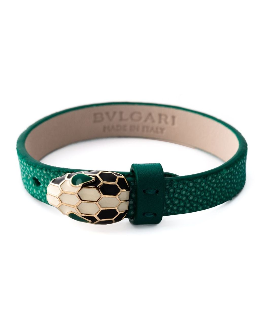 BVLGARI Leather Snake Bracelet in Green | Lyst