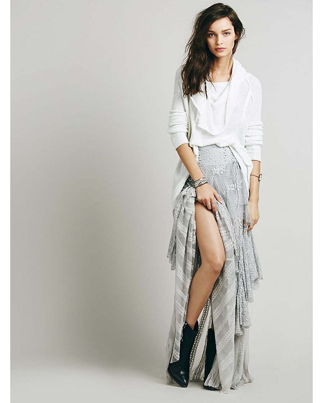knee length dresses for ladies Free People New Romantics Bell Gray Bodycon Mini Dress  White Chocolate  Couture
