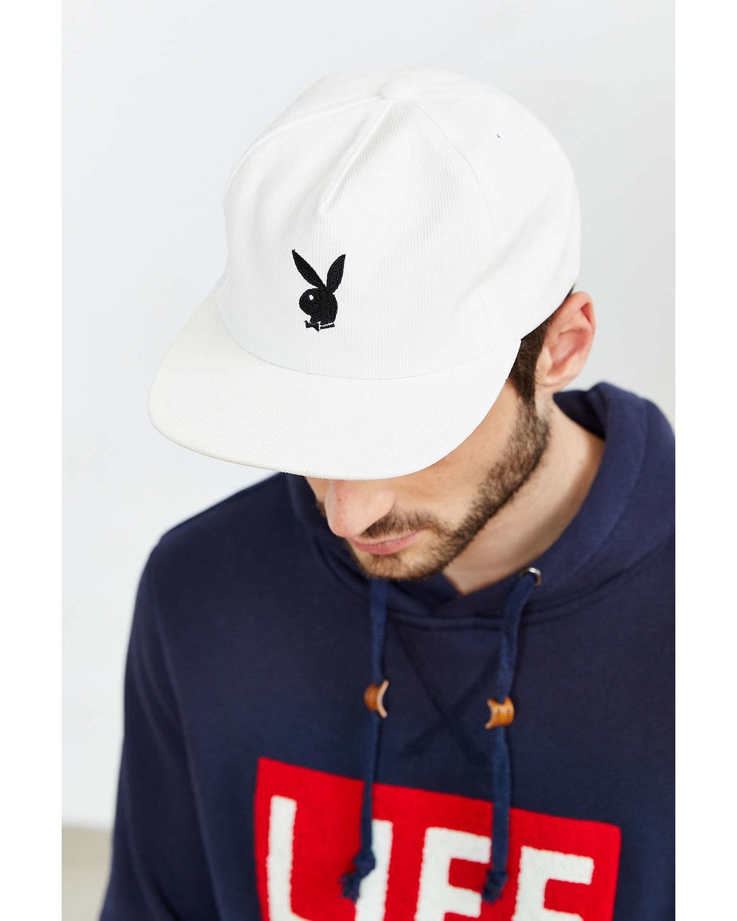 X Playboy Snapback Hat in White for Men 