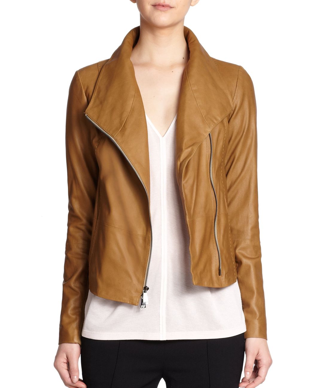 Vince Leather Scuba Jacket in Brown Lyst