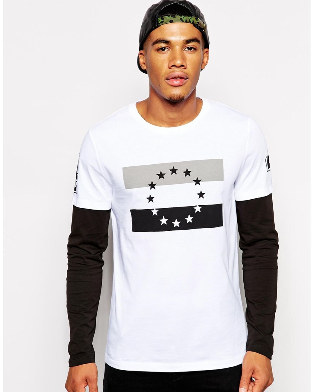 ASOS Long Sleeve T-shirt With Double Layer And Star Stripe Print in Black  for Men | Lyst