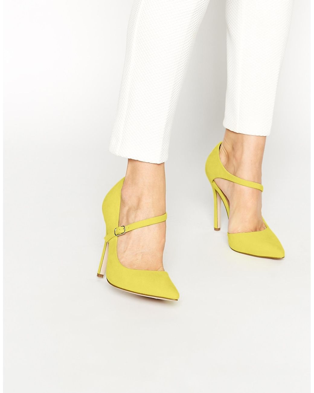 ASOS DESIGN Sheena buckle detail mid heeled shoes in denim | ASOS
