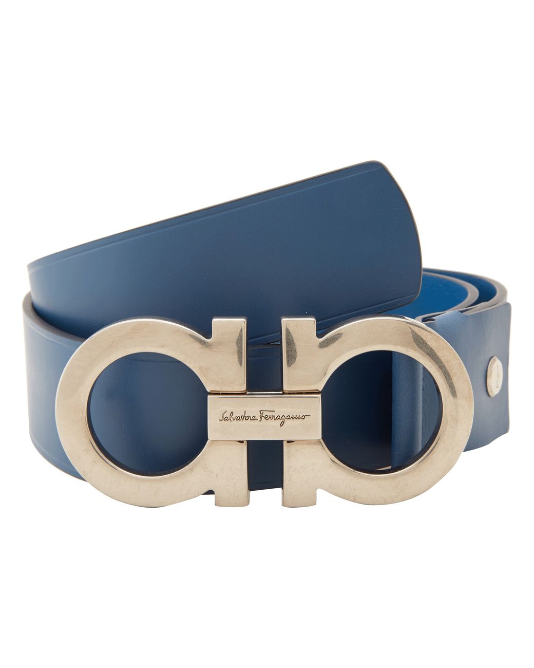 Ferragamo Double Gancini Adjustable Belt 679068 in Blue for Men | Lyst