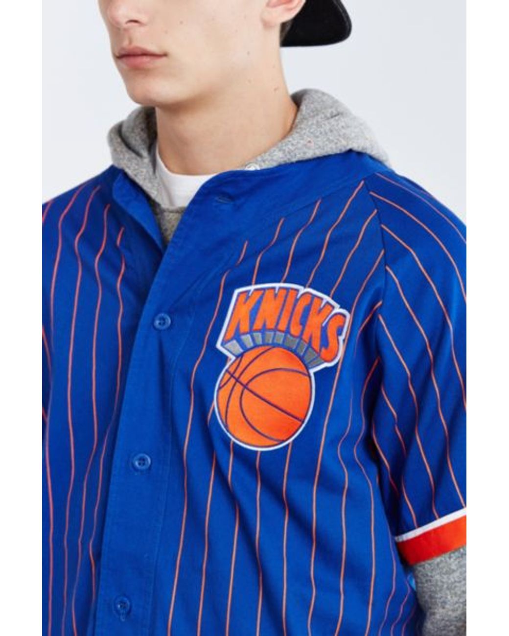Mitchell & Ness Nba New York Knicks Baseball Jersey in Blue for Men | Lyst