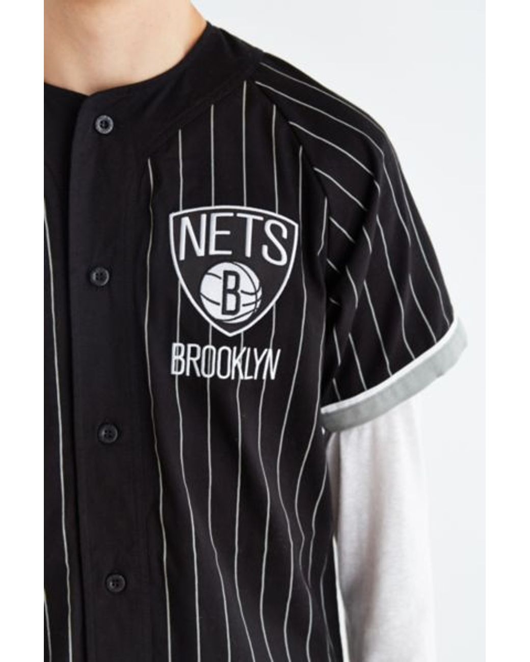 Mitchell & Ness Nba Brooklyn Nets Baseball Jersey in Black for Men | Lyst