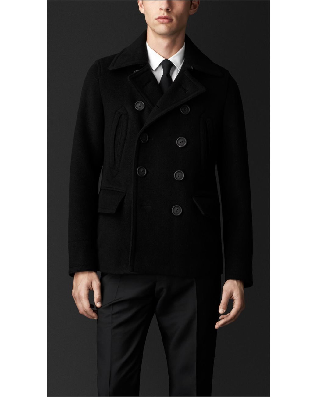 Burberry Cashmere Wool Pea Coat in Black for Men Lyst UK