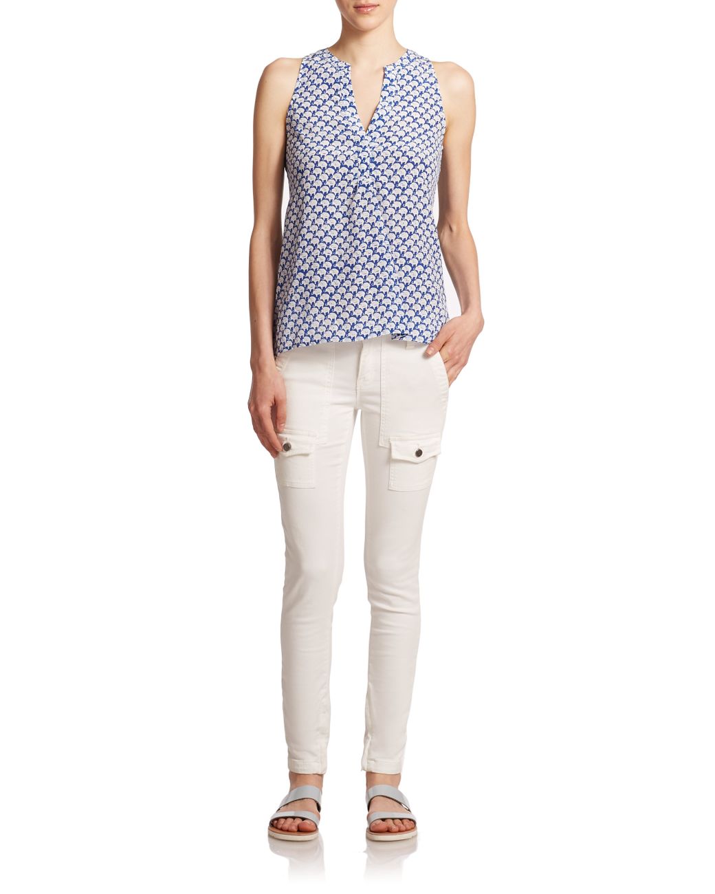 Joie Aruna Silk Elephant-print Sleeveless Blouse in Blue | Lyst