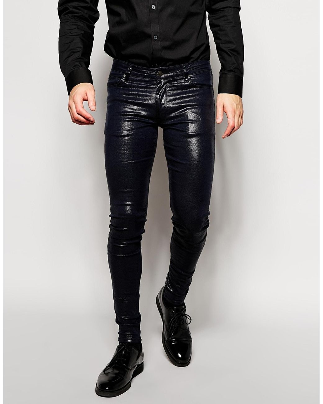 ASOS Extreme Super Skinny Jeans With Shiny Coating in Blue for Men | Lyst