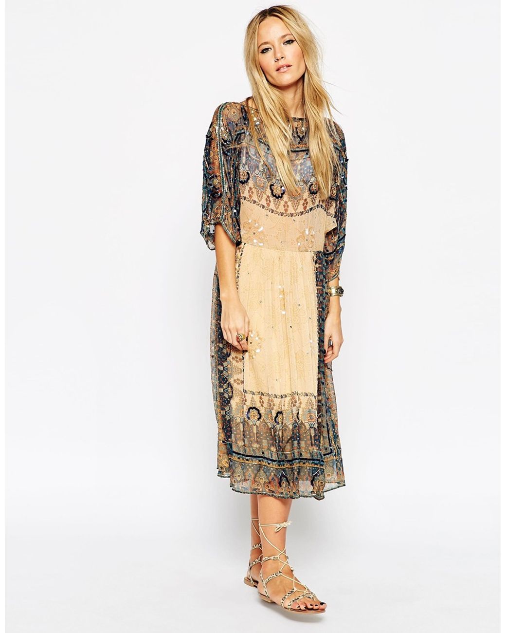 Torrent Dynamics Hårdhed ASOS Glam Festival Dress With Boho Beading in Brown | Lyst