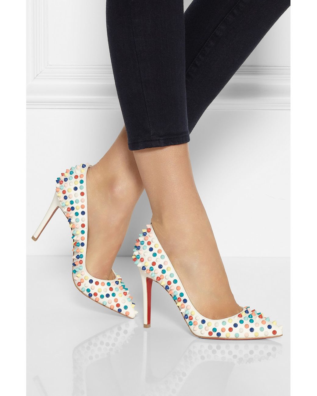 Christian Louboutin Pigalle Spikes 100 Leather Pumps in White | Lyst