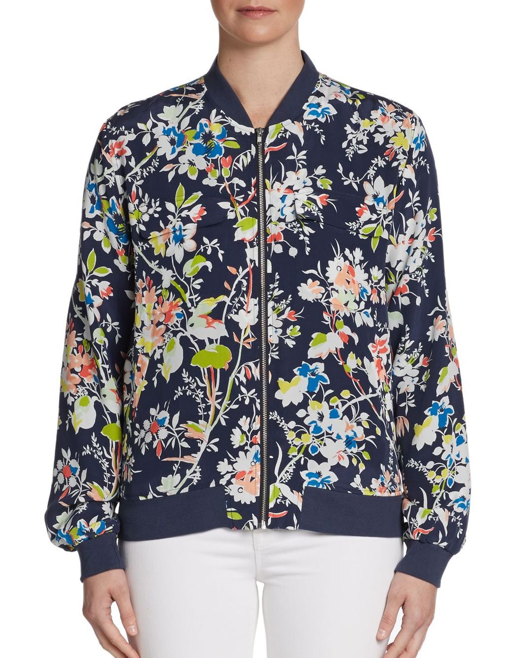 Floral silk bomber jacket outlet