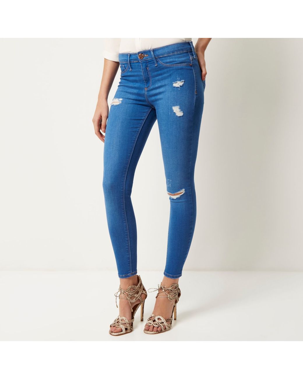 Bright Blue Ripped Molly Jeggings | Lyst