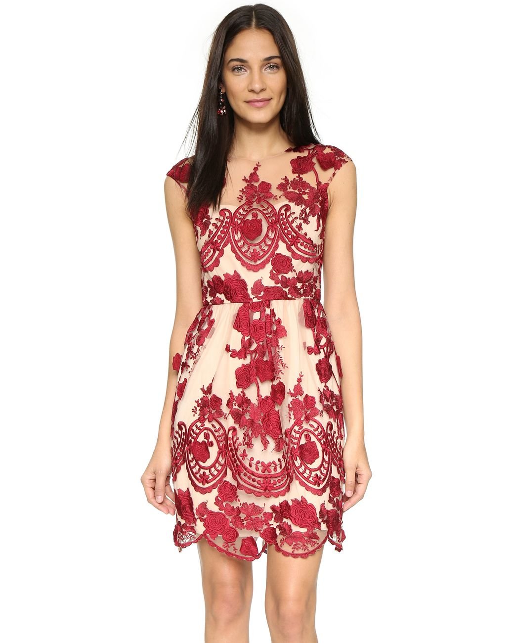 marchesa red lace dress