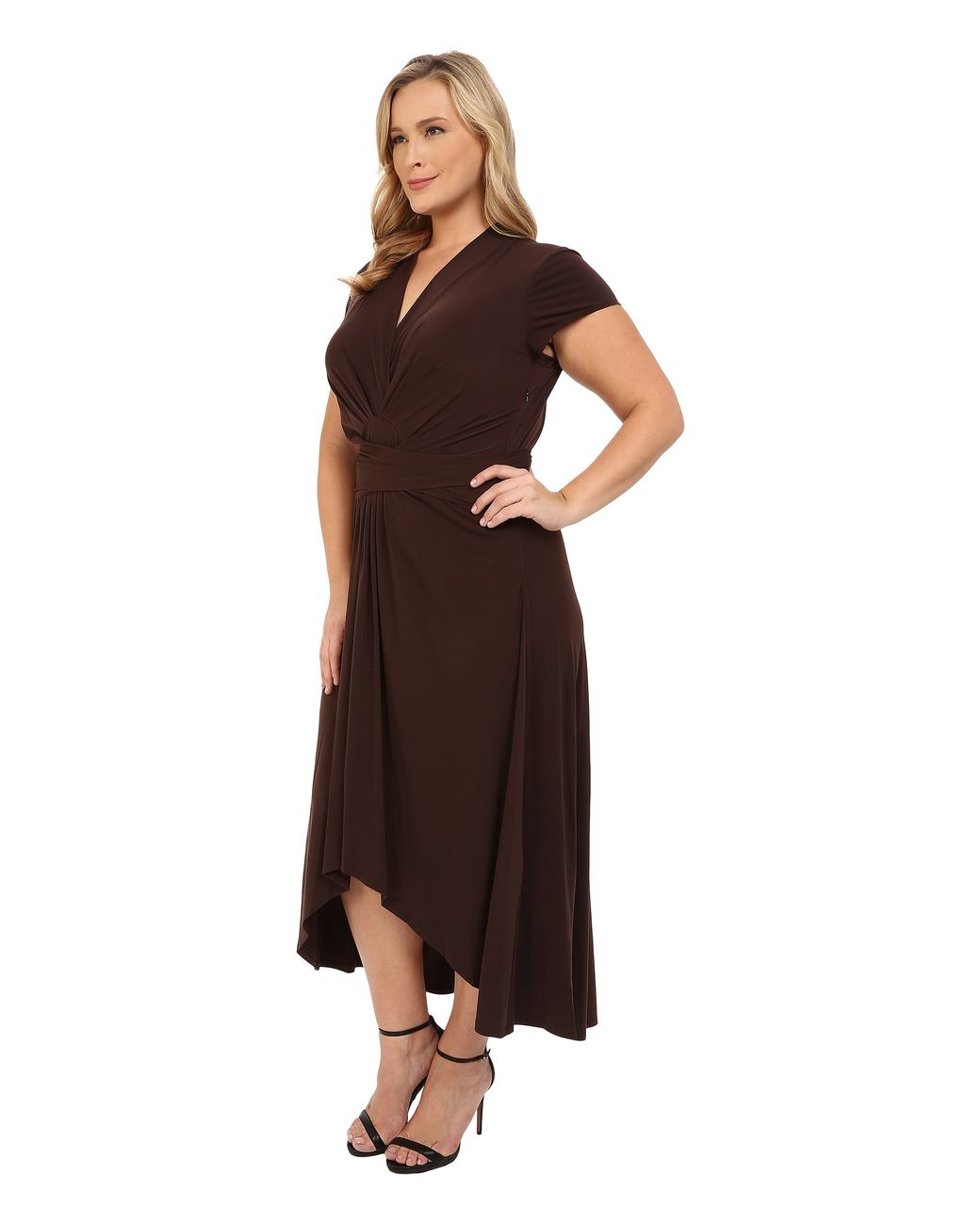 Cap Sleeve Maxi Wrap Dress in Chocolate 