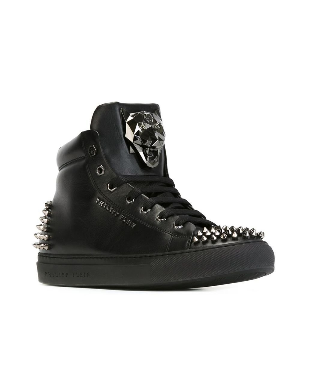 Philipp Plein Spike-Studded Leather High-Top Sneakers in Black for Men |  Lyst