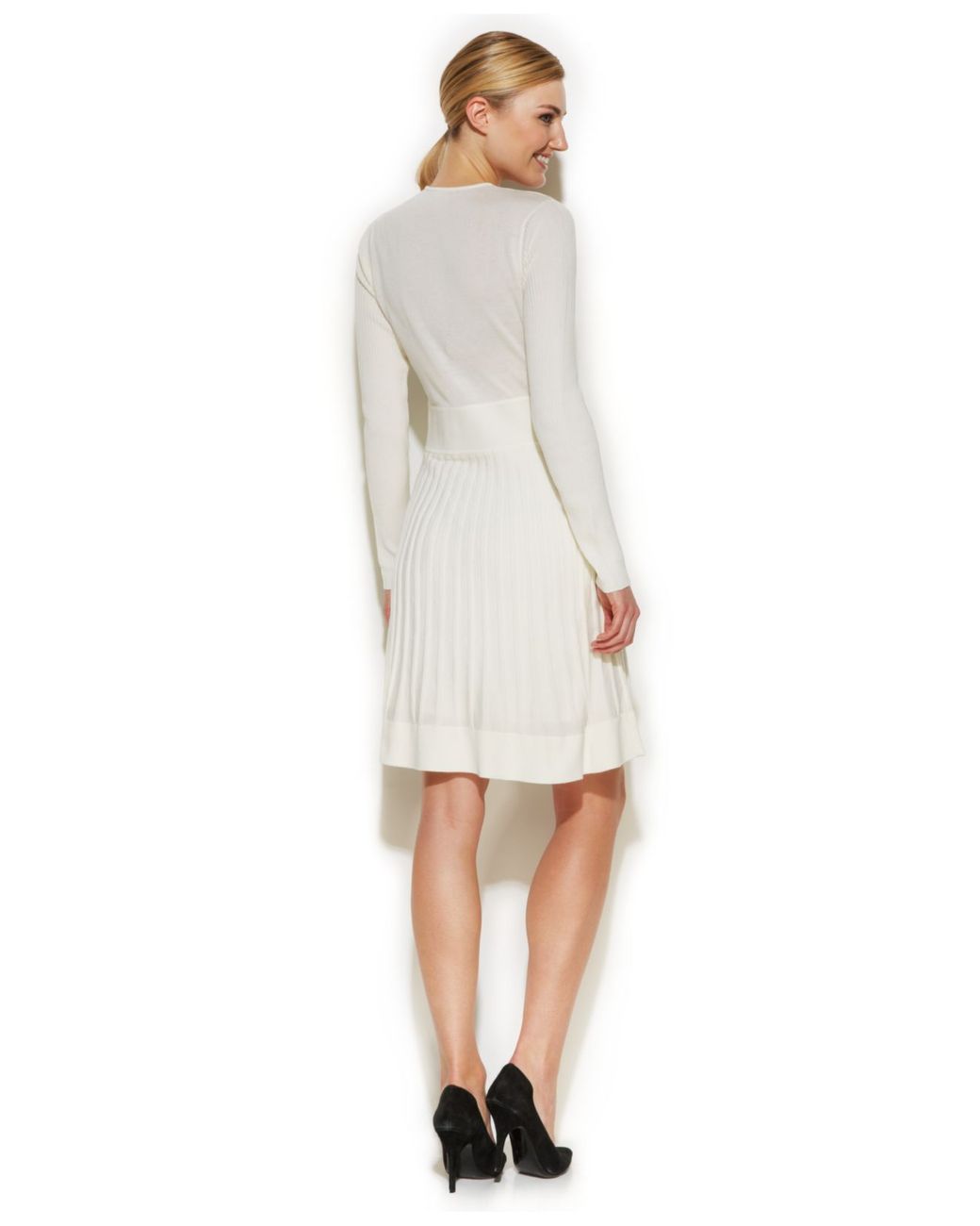 Calvin Klein Long-Sleeve Sweater Dress in White | Lyst