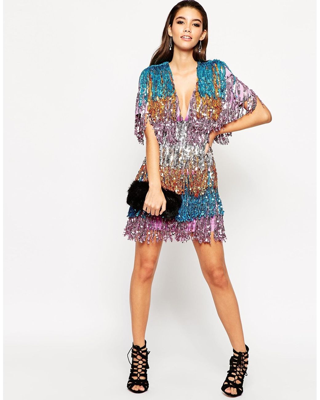 ASOS Night Ombre Sequin Fringe Mini Dress | Lyst