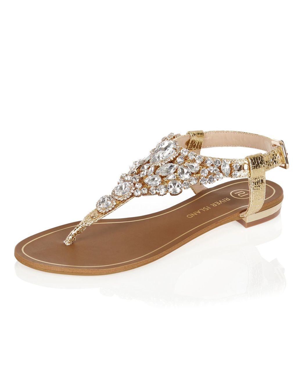 River Island Gold Metallic Embellished Sandals in Brown Lyst