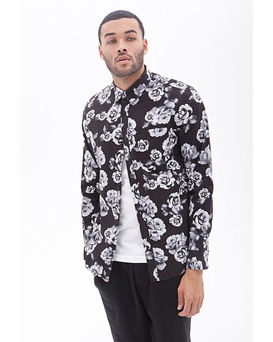 Forever 21 Cotton Rose Print Shirt in 