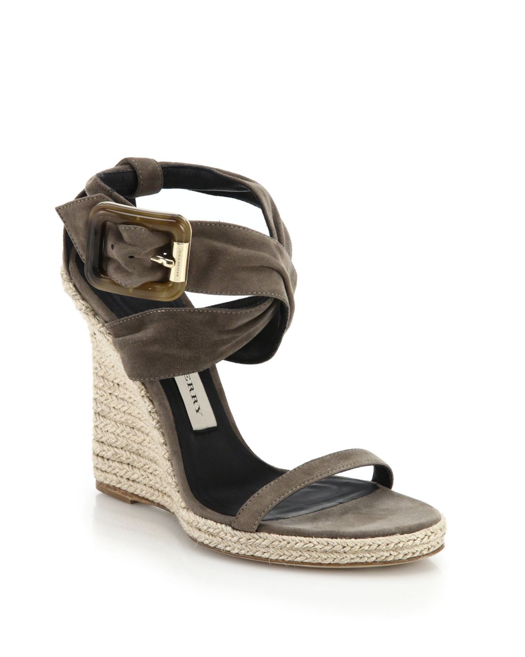 Burberry Catsbrook Suede Espadrille Wedge Sandals in Gray | Lyst