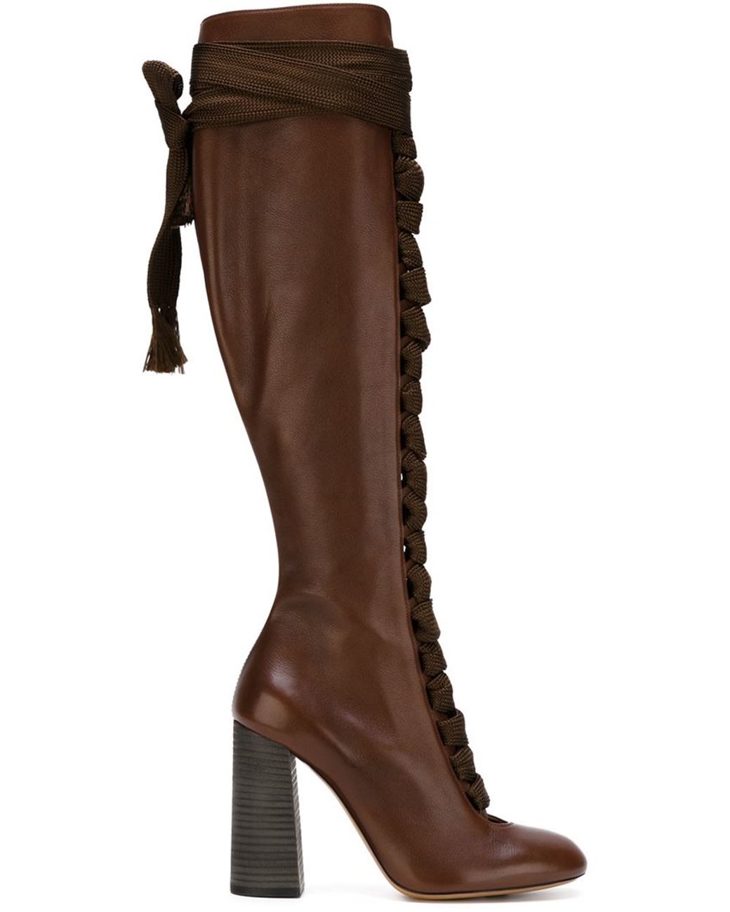 Knee high lace up brown boots cheap