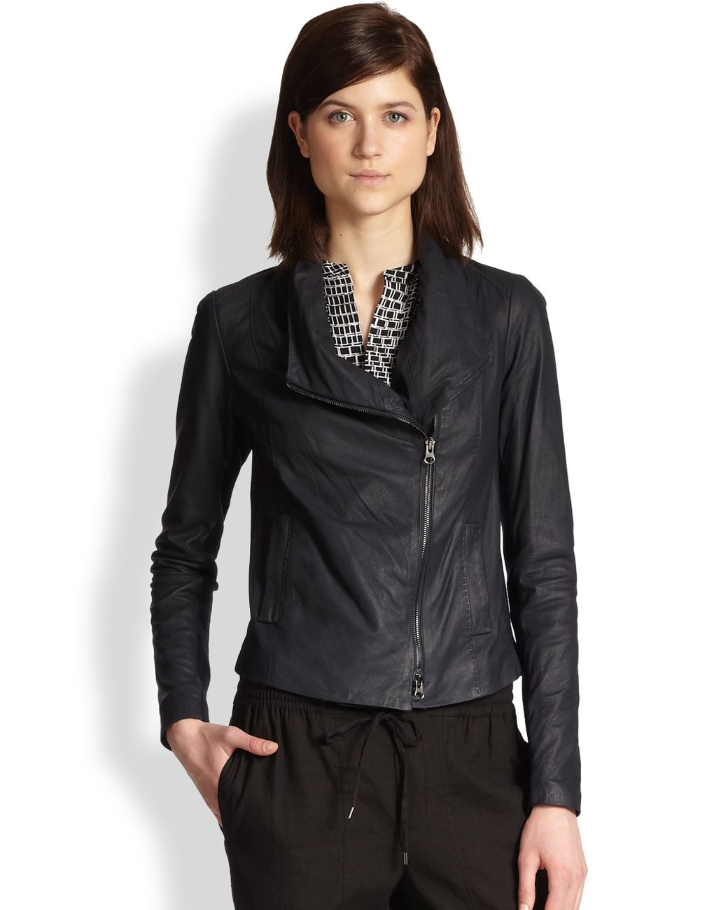 Vince Paper Leather Jacket in Blue | Lyst