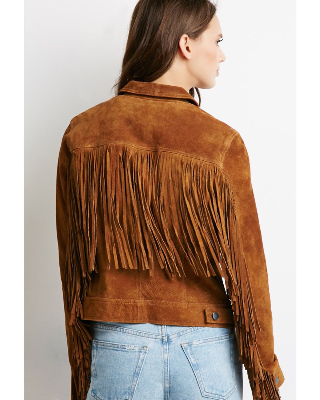 Forever 21 Suede Fringe Jacket in Camel 